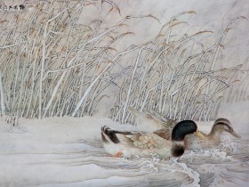 郑路迅工笔《戏水》46X65厘米