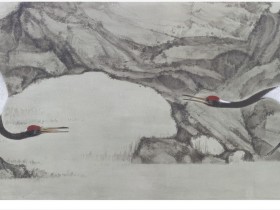 郑路迅工笔鹤《丹砂作顶耀朝日》