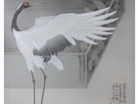 郑路迅工笔鹤《寒塘渡鹤影》