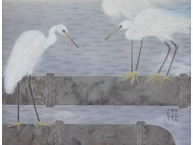 郑路迅工笔白鹭《白鹭洲之春》