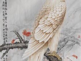 郑路迅工笔鹰《素练秋风》