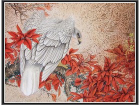 郑路迅工笔鹰《红叶白鹰》