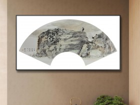 郑路迅国画扇面《落霞更在夕阳西 》