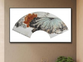 郑路迅国画扇面《映日荷花别样红》