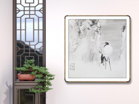 郑路迅写意鹤《雪踪鹤影》
