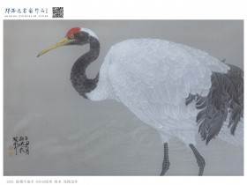 郑路迅工笔鹤《霜翎不染尘》