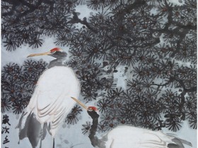 郑路迅写意画《松风鹤韵》